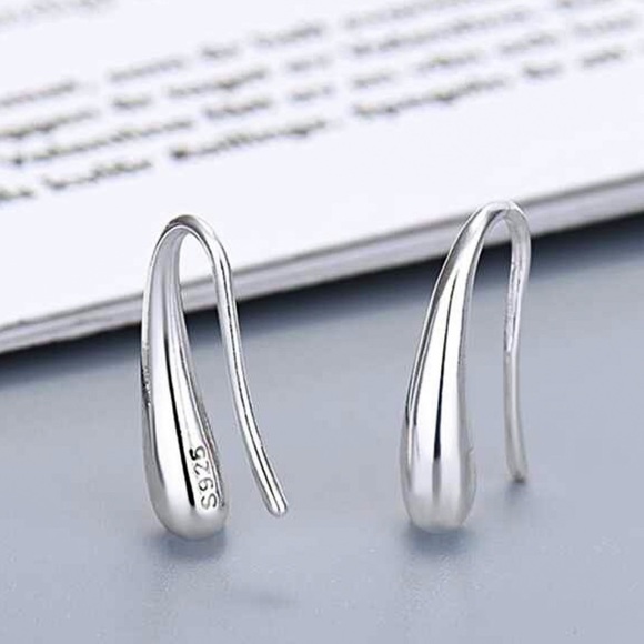 GlitzBlitz Boutique Jewelry - 925 Sterling Stamped Silver One Piece Water Drop Earrings